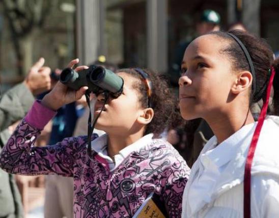 Kids Watching Birds Through Binoculars